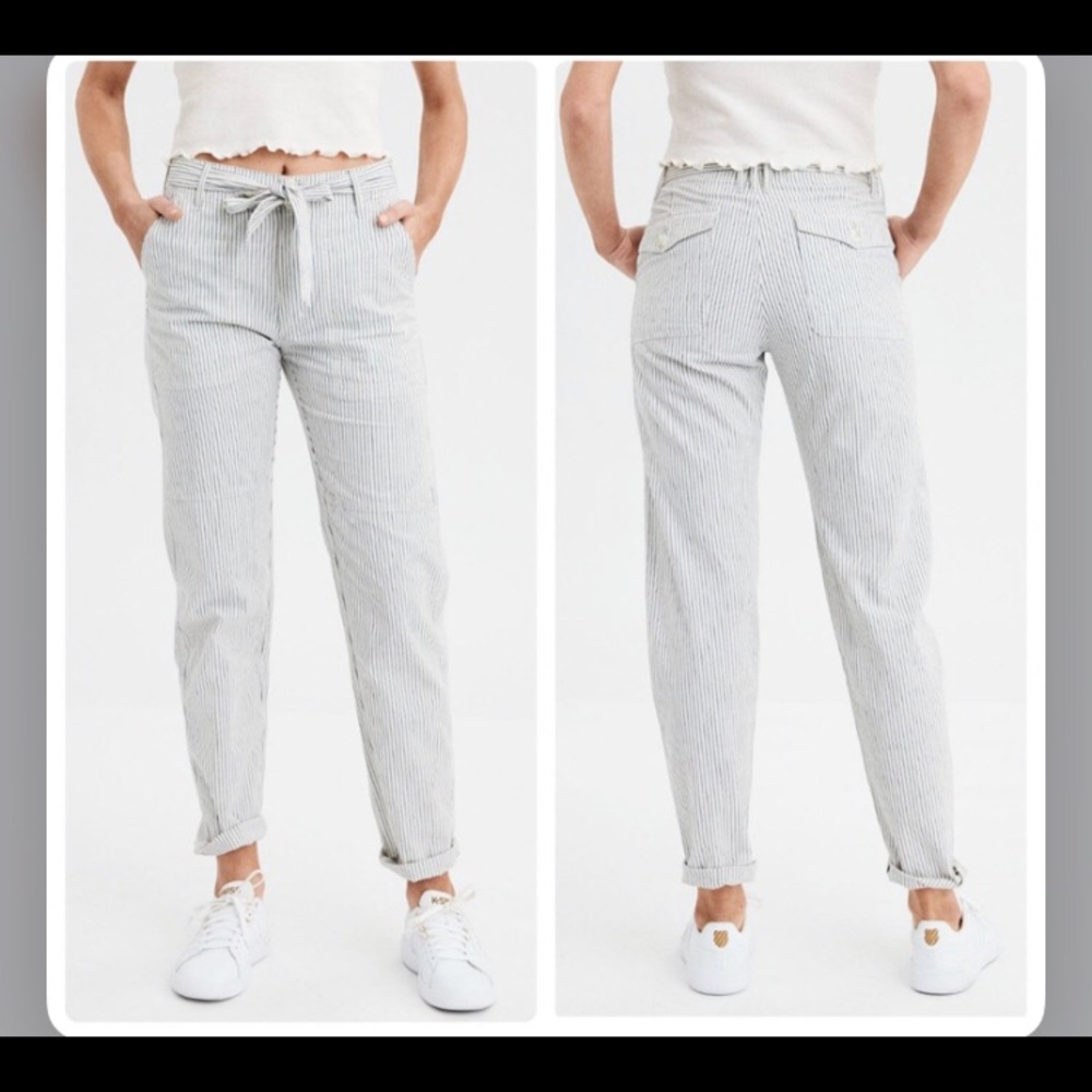 AEO White Pants with Blue Stripes